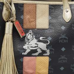 Pre Owned MCM Dark Dark Blue/Multicolor Visetos Coated Canvas Princess Lion Shopper Tote