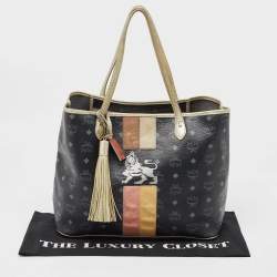 Pre Owned MCM Dark Dark Blue/Multicolor Visetos Coated Canvas Princess Lion Shopper Tote
