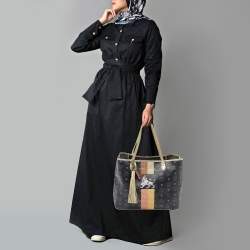 Pre Owned MCM Dark Dark Blue/Multicolor Visetos Coated Canvas Princess Lion Shopper Tote