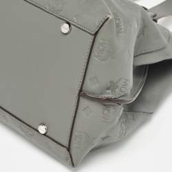 MCM Grey/Brown Monogram Embossed Leather Essential Tote