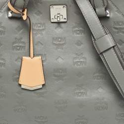 MCM Grey/Brown Monogram Embossed Leather Essential Tote
