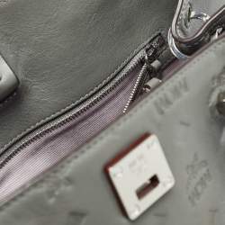 MCM Grey/Brown Monogram Embossed Leather Essential Tote