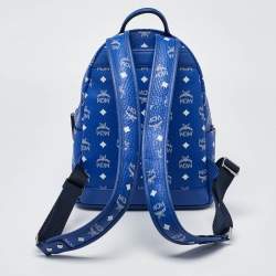 MCM Blue Visetos Coated Canvas and Leather Studs Stark Backpack