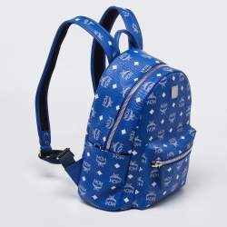 MCM Blue Visetos Coated Canvas and Leather Studs Stark Backpack