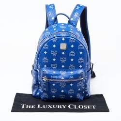MCM Blue Visetos Coated Canvas and Leather Studs Stark Backpack