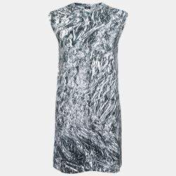 Pre Owned McQ by Alexander McQueen Silver Foil Printed Cotton Stretch Sleeveless Shift Dress M