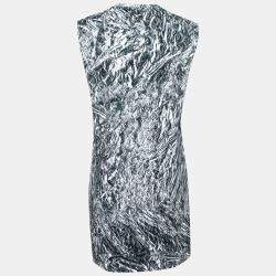 Pre Owned McQ by Alexander McQueen Silver Foil Printed Cotton Stretch Sleeveless Shift Dress M