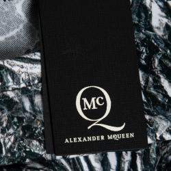 Pre Owned McQ by Alexander McQueen Silver Foil Printed Cotton Stretch Sleeveless Shift Dress M