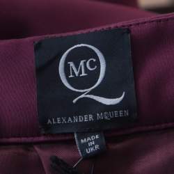Pre Owned McQ by Alexander McQueen Burgundy Satin Zip Detail Duchess Skirt S