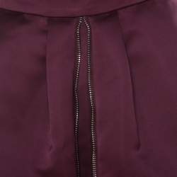Pre Owned McQ by Alexander McQueen Burgundy Satin Zip Detail Duchess Skirt S