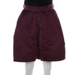 Pre Owned McQ by Alexander McQueen Burgundy Satin Zip Detail Duchess Skirt S
