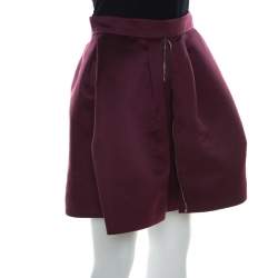 Pre Owned McQ by Alexander McQueen Burgundy Satin Zip Detail Duchess Skirt S