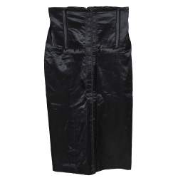 Pre Owned McQ by Alexander McQueen Black Cotton Blend Corset Waist Detail Pencil Skirt S