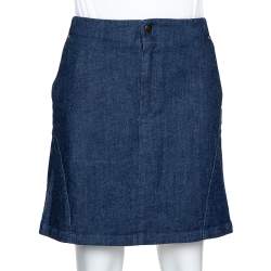 Pre Owned McQ by Alexander McQueen Indigo Denim Zip Detail A Line Mini Skirt S