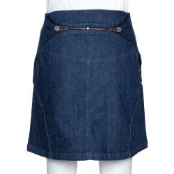 Pre Owned McQ by Alexander McQueen Indigo Denim Zip Detail A Line Mini Skirt S