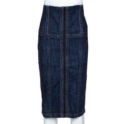 Pre Owned McQ by Alexander McQueen Indigo Denim Corset Waist Detail Pencil Skirt S