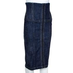 Pre Owned McQ by Alexander McQueen Indigo Denim Corset Waist Detail Pencil Skirt S