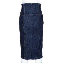 Pre Owned McQ by Alexander McQueen Indigo Denim Corset Waist Detail Pencil Skirt S