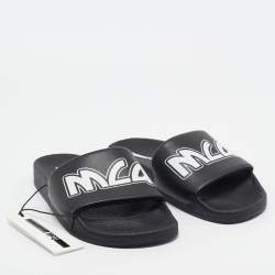 McQ by Alexander McQueen Black Faux Leather Logo Slides Size 40