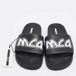 McQ by Alexander McQueen Black Faux Leather Logo Slides Size 40