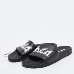 McQ by Alexander McQueen Black Faux Leather Logo Slides Size 40