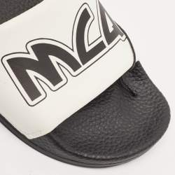 McQ by Alexander McQueen White/Black Leather Logo Flat Slides Size 38
