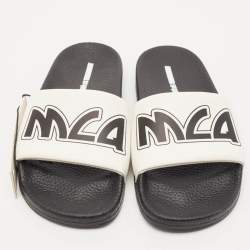 McQ by Alexander McQueen White/Black Leather Logo Flat Slides Size 38