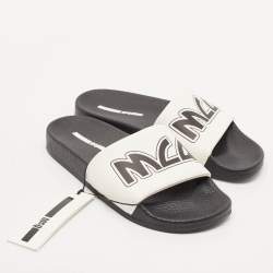 McQ by Alexander McQueen White/Black Leather Logo Flat Slides Size 38