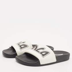 McQ by Alexander McQueen White/Black Leather Logo Flat Slides Size 38