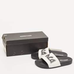 McQ by Alexander McQueen White/Black Leather Logo Flat Slides Size 38