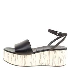 Pre Owned McQ by Alexander McQueen Black Leather Wooden Platform Ankle Wrap Sandals Size 38