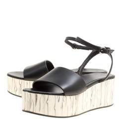 Pre Owned McQ by Alexander McQueen Black Leather Wooden Platform Ankle Wrap Sandals Size 38