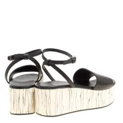 Pre Owned McQ by Alexander McQueen Black Leather Wooden Platform Ankle Wrap Sandals Size 38