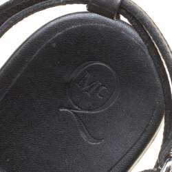 Pre Owned McQ by Alexander McQueen Black Leather Wooden Platform Ankle Wrap Sandals Size 38