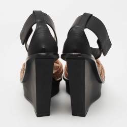 Pre Owned McQ by Alexander McQueen Black/Light Pink Leather Wedge Ankle Strap Sandals Size 40