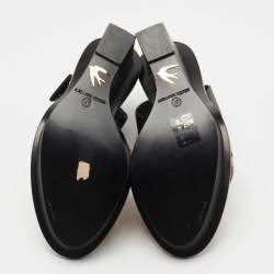 Pre Owned McQ by Alexander McQueen Black/Light Pink Leather Wedge Ankle Strap Sandals Size 40
