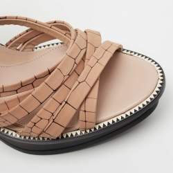 Pre Owned McQ by Alexander McQueen Black/Light Pink Leather Wedge Ankle Strap Sandals Size 40