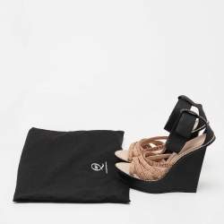 Pre Owned McQ by Alexander McQueen Black/Light Pink Leather Wedge Ankle Strap Sandals Size 40