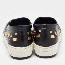 Pre Owned McQ by Alexander McQueen Black Leather Embellished Slip On Sneakers Size 36