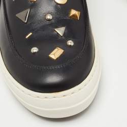 Pre Owned McQ by Alexander McQueen Black Leather Embellished Slip On Sneakers Size 36