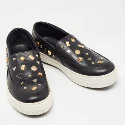 Pre Owned McQ by Alexander McQueen Black Leather Embellished Slip On Sneakers Size 36