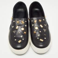 Pre Owned McQ by Alexander McQueen Black Leather Embellished Slip On Sneakers Size 36