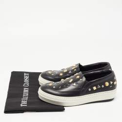 Pre Owned McQ by Alexander McQueen Black Leather Embellished Slip On Sneakers Size 36