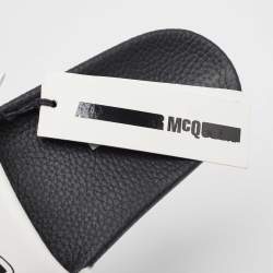 Pre Owned McQ by Alexander McQueen White Faux Leather Logo Pool Slides Size 40