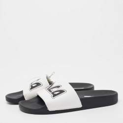 Pre Owned McQ by Alexander McQueen White Faux Leather Logo Pool Slides Size 40