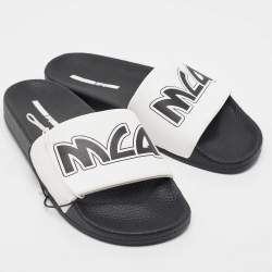Pre Owned McQ by Alexander McQueen White Faux Leather Logo Pool Slides Size 40