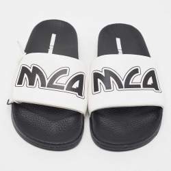Pre Owned McQ by Alexander McQueen White Faux Leather Logo Pool Slides Size 40