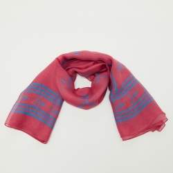 Pre Owned McQ by Alexander McQueen Coral Pink Skull Print Silk Scarf