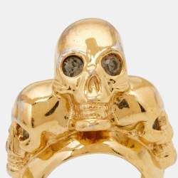 McQ by Alexander McQueen Gold Tone Multi Skull Ring Size 50