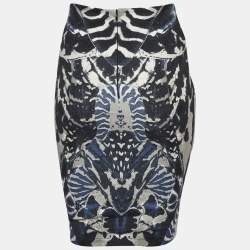 McQ by Alexander McQueen Blue Beetle Print Crepe Pencil Skirt XS